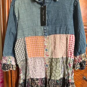 Patchwork Denim Women's Top
